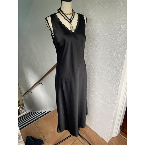 Nicole Miller Dresses & Skirts - Nicole Miller Black Slip Dress Maxi Women Sz 8 Lace Trim Sleeveless